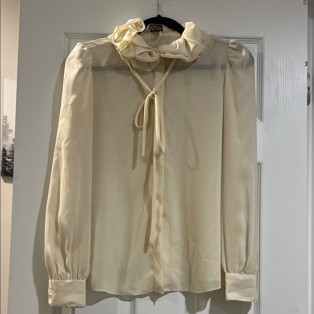 St. John Ivory Blouse with Tie Neck - Picture 2 of 10